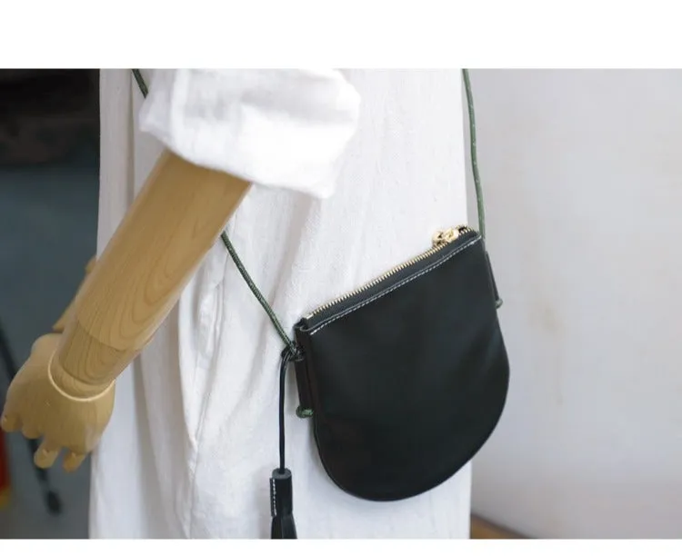 Cute Brown LEATHER Side Bag Tassel Saddle WOMEN SHOULDER BAG Slim With Tassel Crossbody Pouch FOR WOMEN