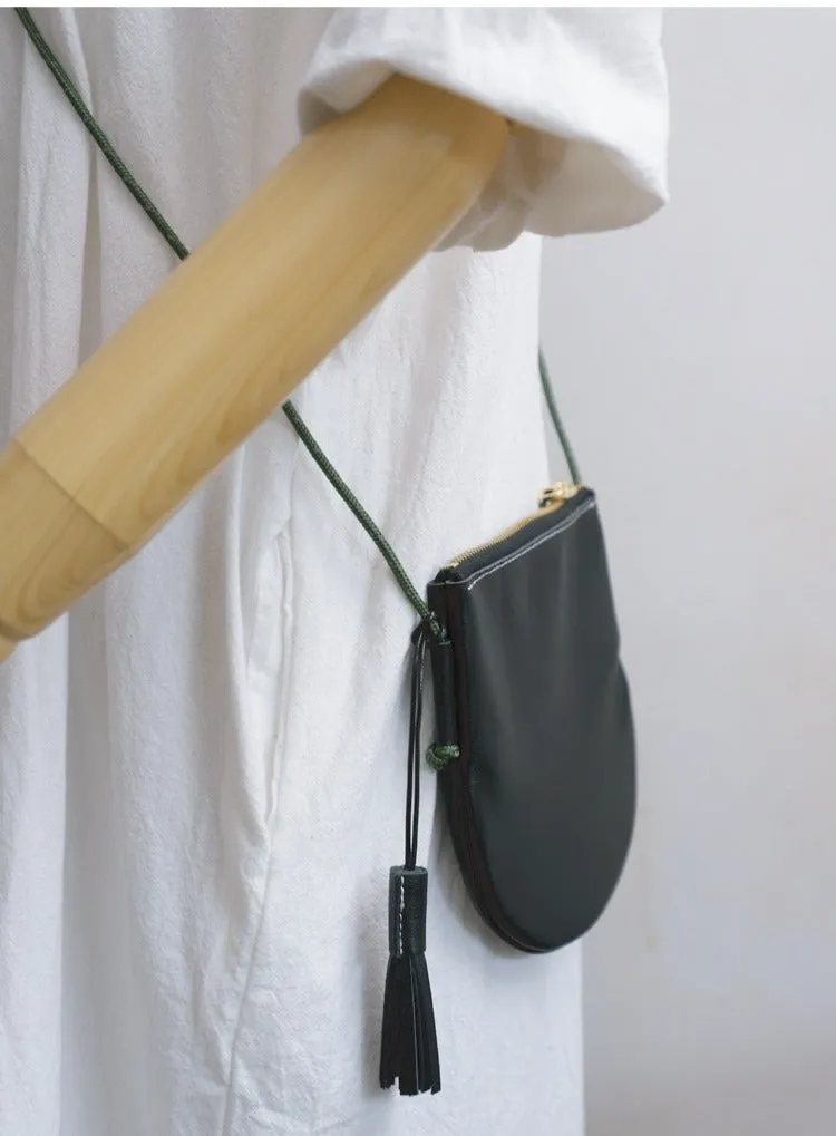 Cute Brown LEATHER Side Bag Tassel Saddle WOMEN SHOULDER BAG Slim With Tassel Crossbody Pouch FOR WOMEN