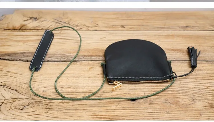 Cute Brown LEATHER Side Bag Tassel Saddle WOMEN SHOULDER BAG Slim With Tassel Crossbody Pouch FOR WOMEN
