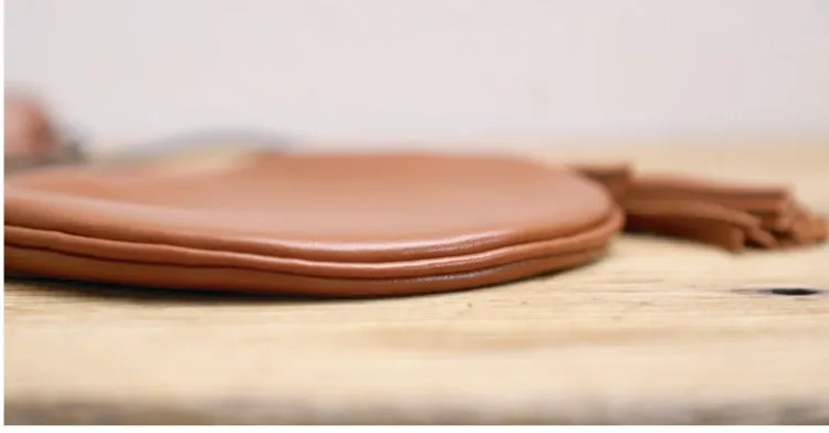 Cute Brown LEATHER Side Bag Tassel Saddle WOMEN SHOULDER BAG Slim With Tassel Crossbody Pouch FOR WOMEN