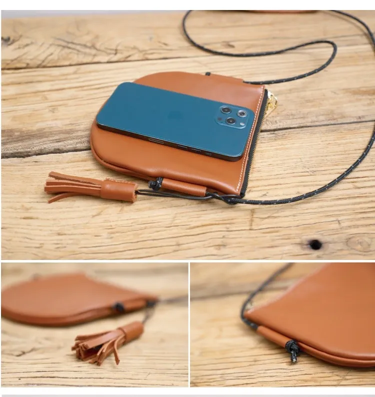 Cute Brown LEATHER Side Bag Tassel Saddle WOMEN SHOULDER BAG Slim With Tassel Crossbody Pouch FOR WOMEN