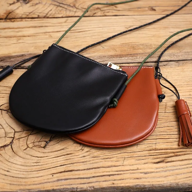 Cute Brown LEATHER Side Bag Tassel Saddle WOMEN SHOULDER BAG Slim With Tassel Crossbody Pouch FOR WOMEN