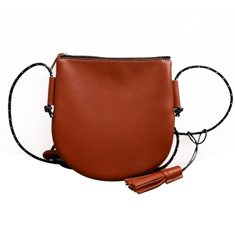 Cute Brown LEATHER Side Bag Tassel Saddle WOMEN SHOULDER BAG Slim With Tassel Crossbody Pouch FOR WOMEN