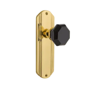 Deco Long Plate with Black Waldorf Knob in Unlacquered Brass