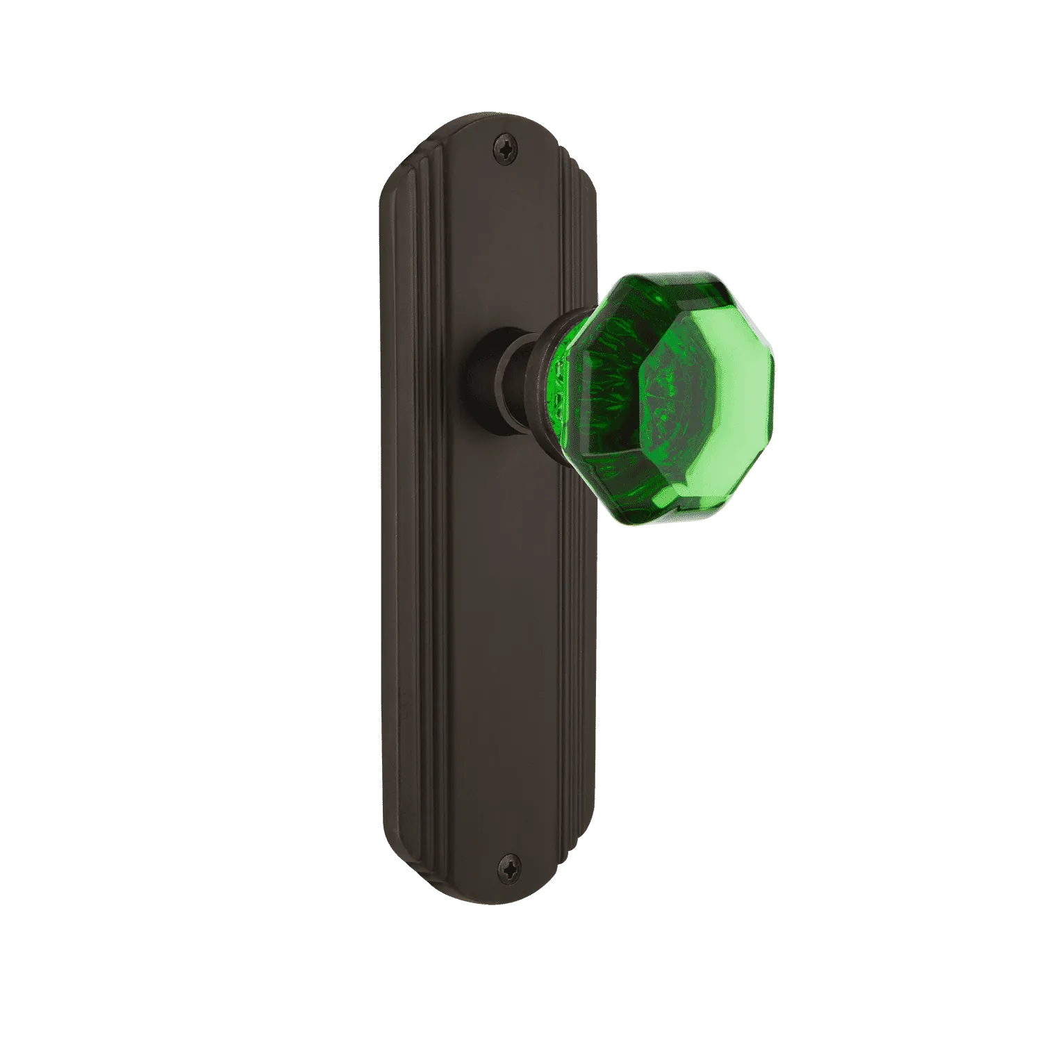 Deco Long Plate with Emerald Waldorf Knob in Oil-Rubbed Bronze