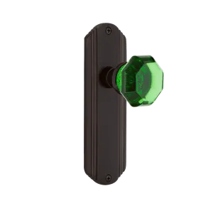 Deco Long Plate with Emerald Waldorf Knob in Timeless Bronze