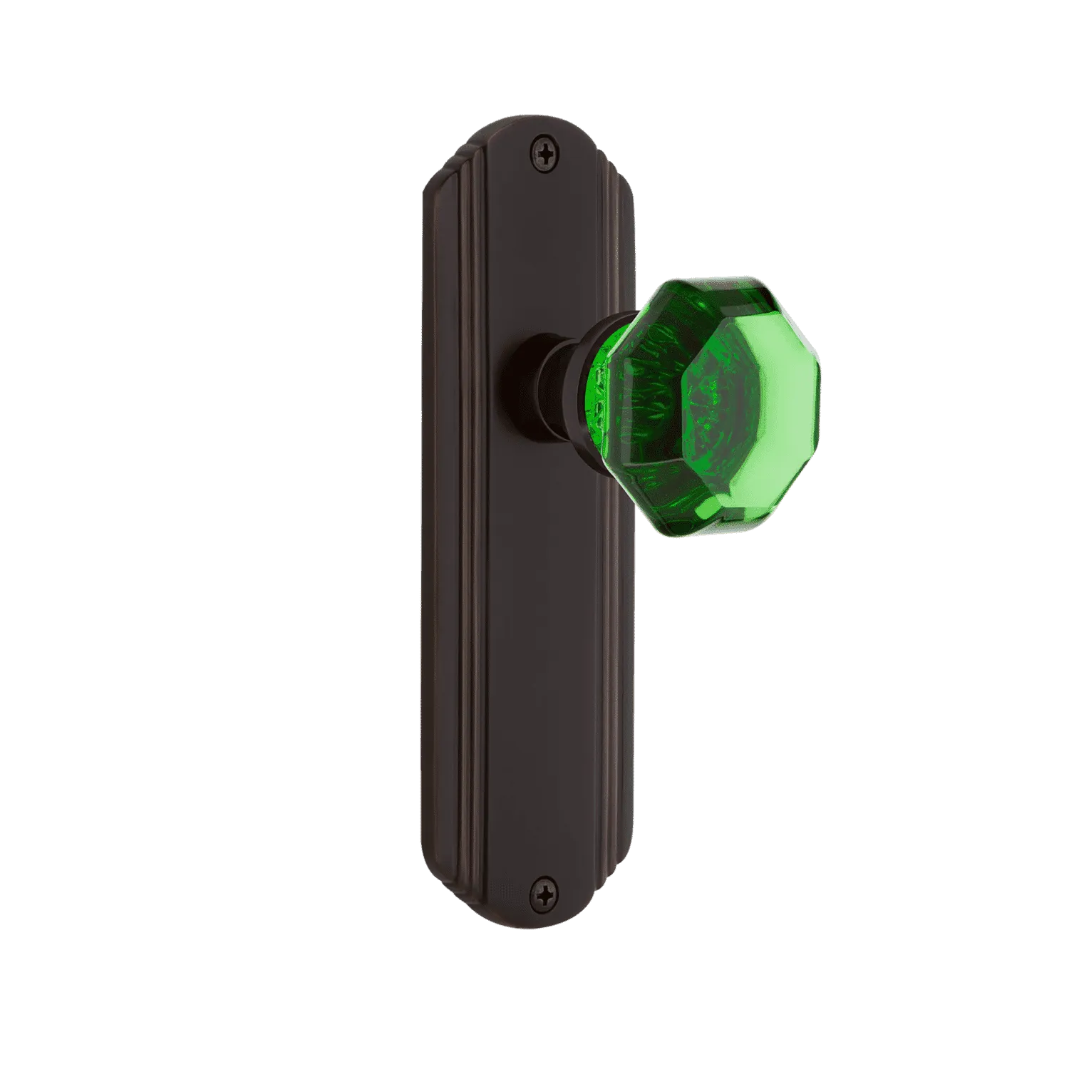 Deco Long Plate with Emerald Waldorf Knob in Timeless Bronze