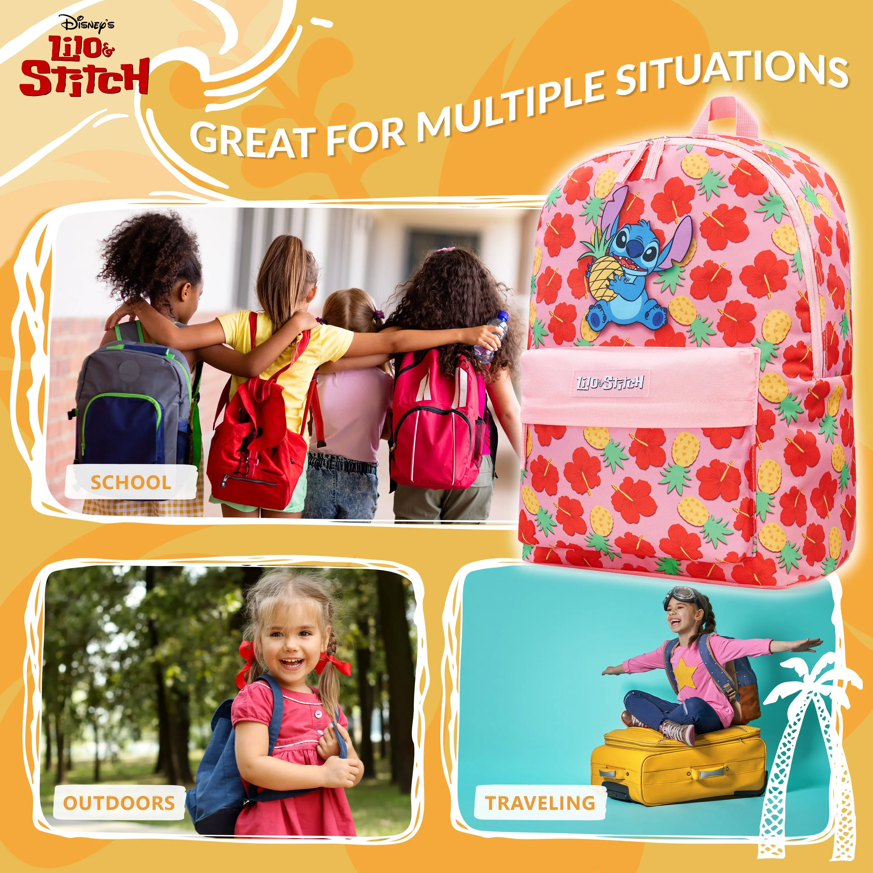 Disney Backpack for Girls, Stitch School Bags for Girls