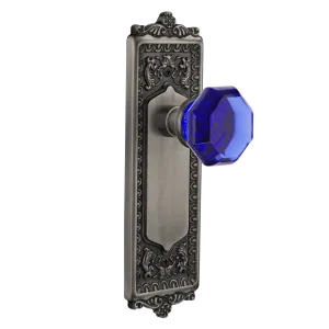 Egg & Dart Long Plate with Cobalt Waldorf Knob in Antique Pewter