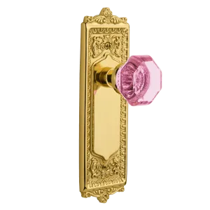 Egg & Dart Long Plate with Pink Waldorf Knob in Unlacquered Brass