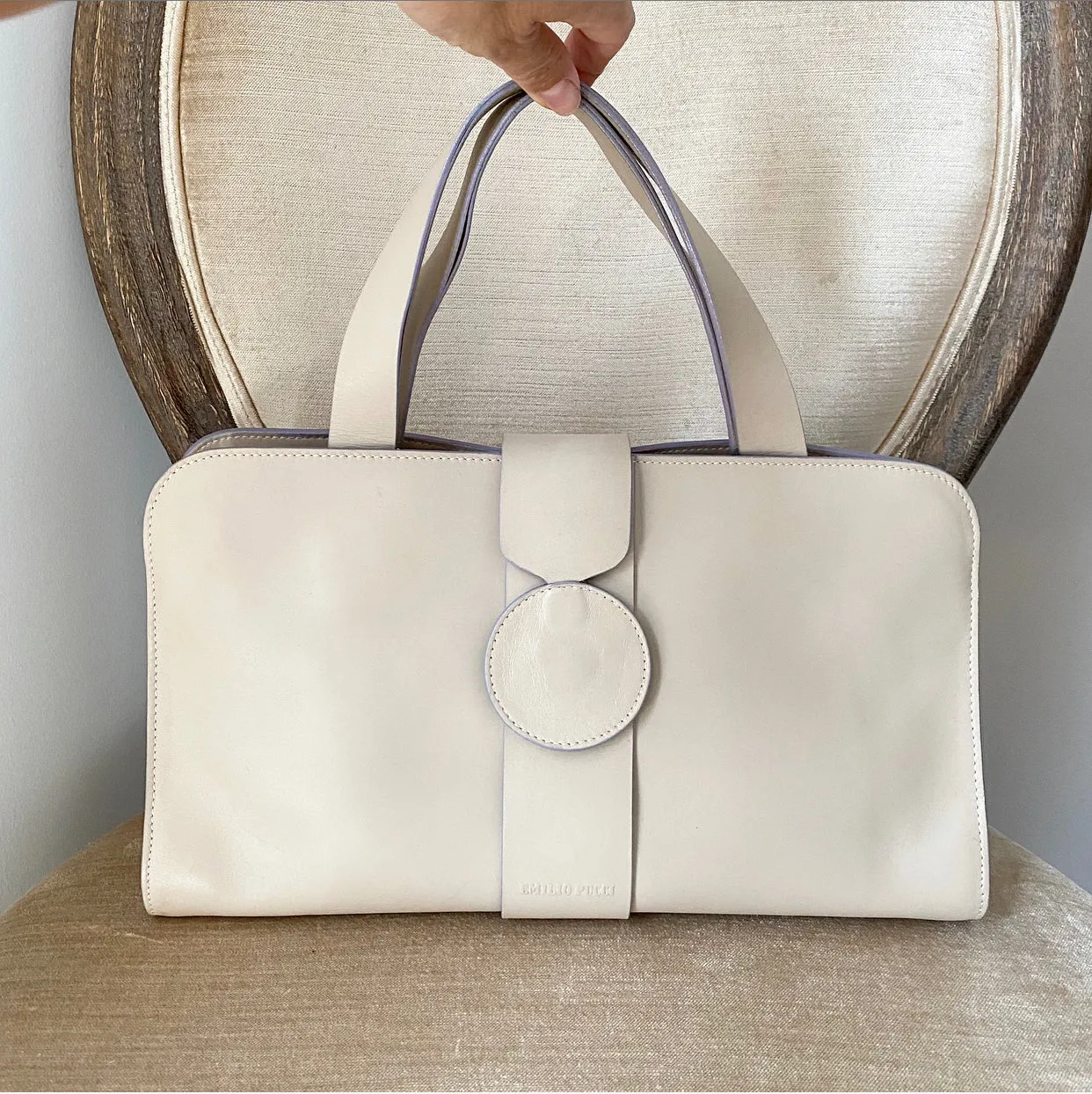 Emilio Pucci Light Beige Leather Bag with Patterned Interior