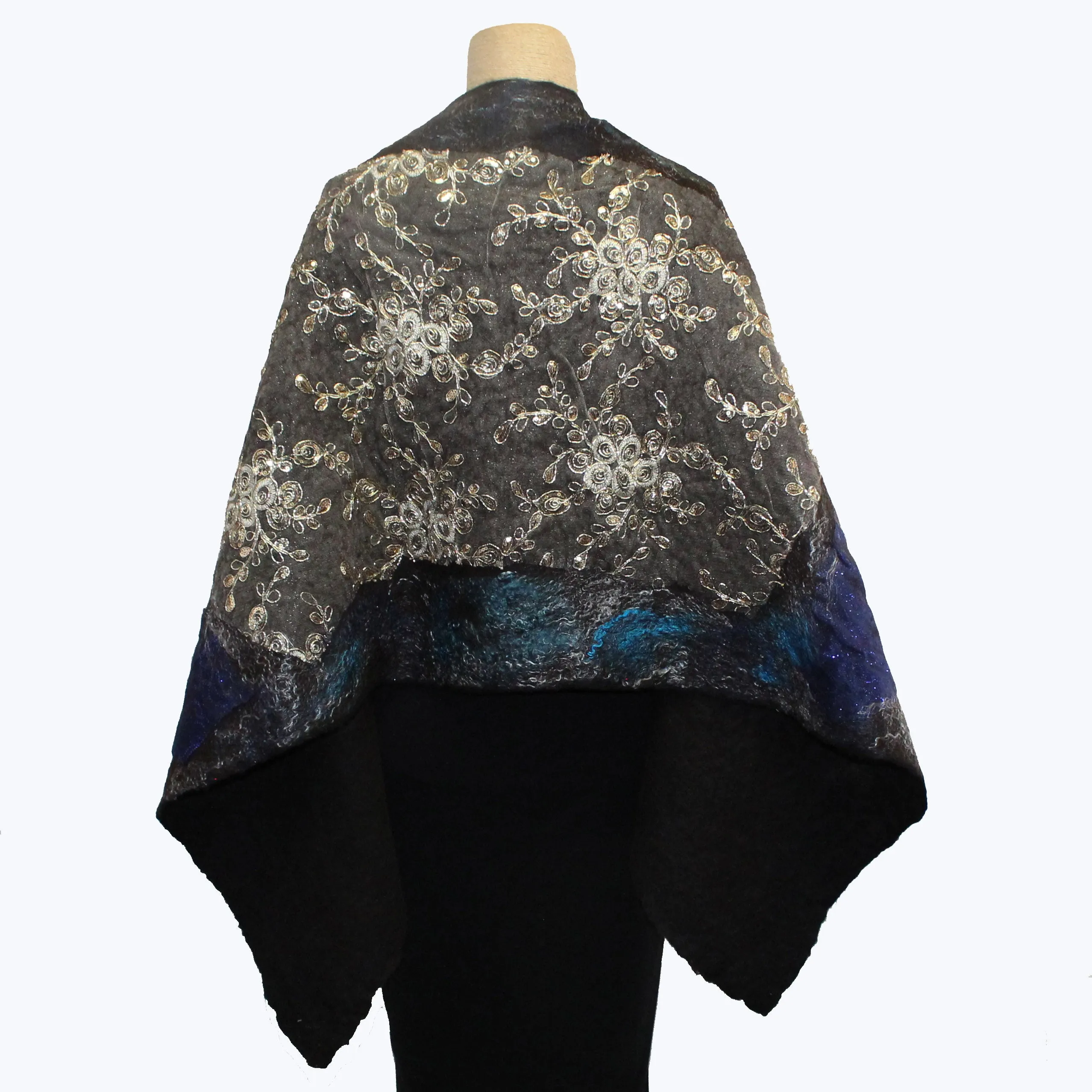 Enchanted Fibers Shawl, Blue/Red/Gold/Turquoise, OS