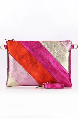Essie - Italian Leather Wristlet Clutch Bag - Pink Rainbow, Metallic