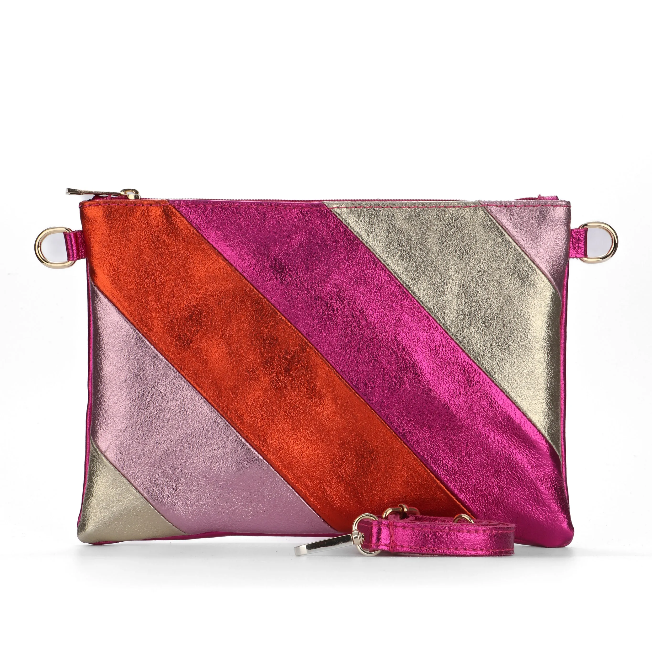 Essie - Italian Leather Wristlet Clutch Bag - Pink Rainbow, Metallic