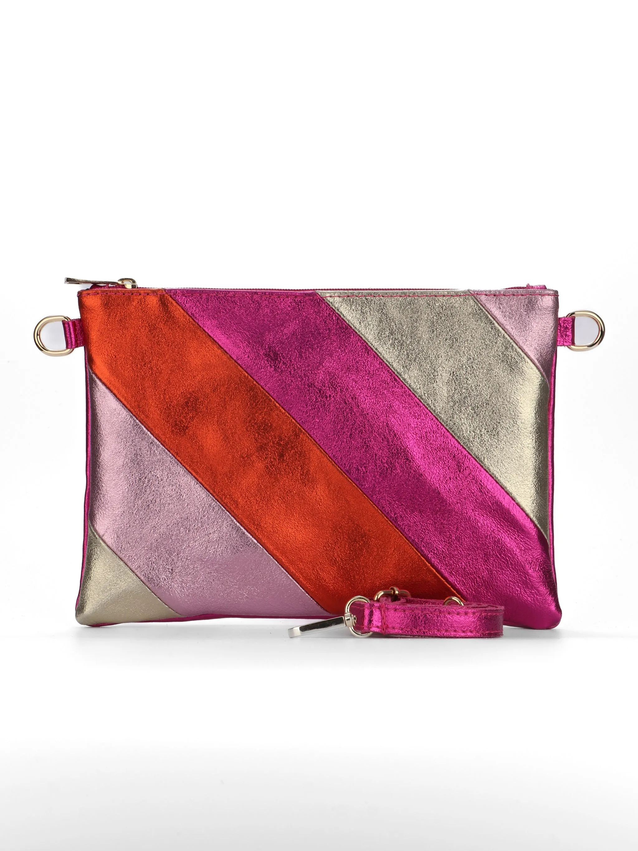 Essie - Italian Leather Wristlet Clutch Bag - Pink Rainbow, Metallic