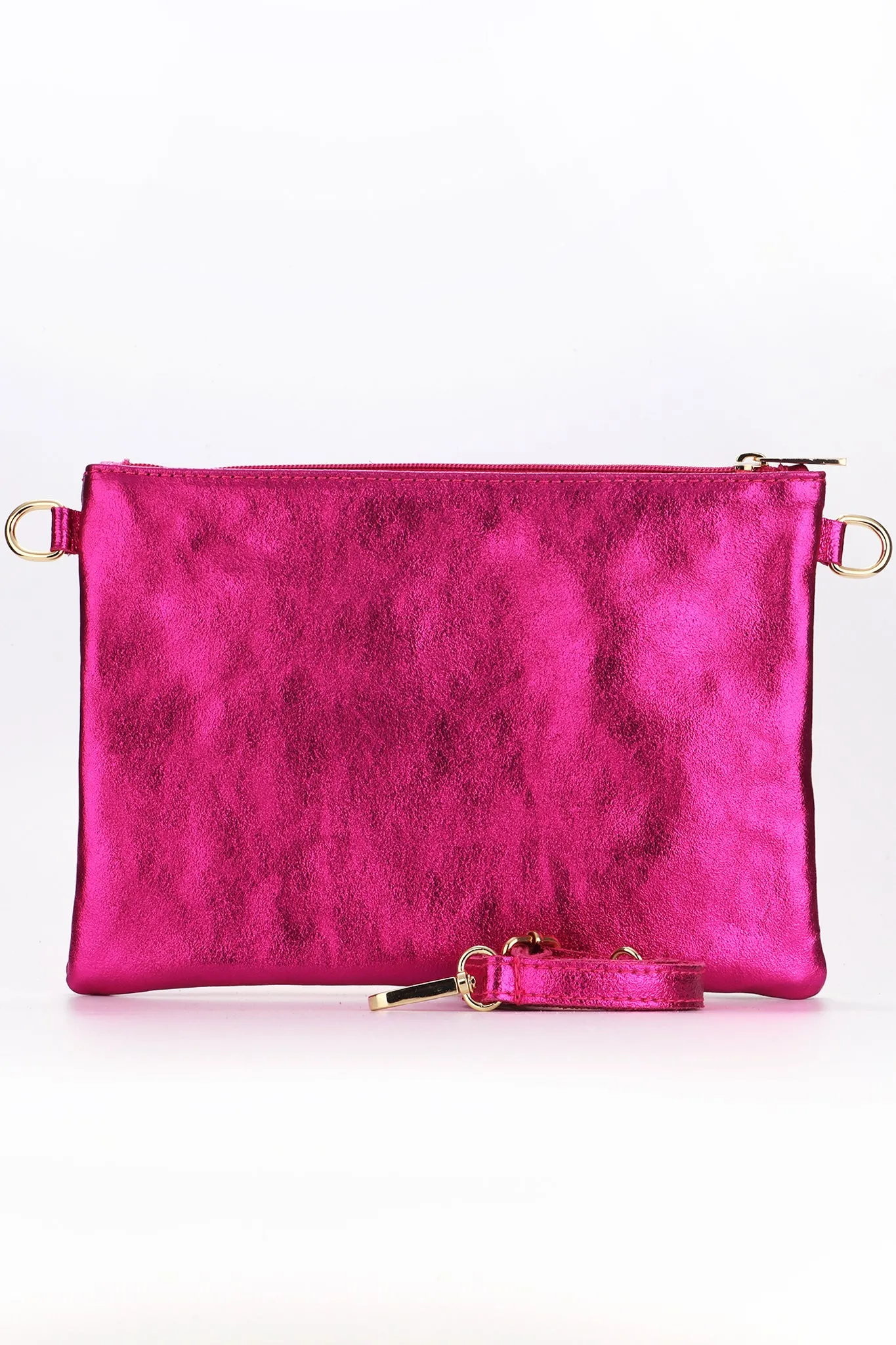 Essie - Italian Leather Wristlet Clutch Bag - Pink Rainbow, Metallic