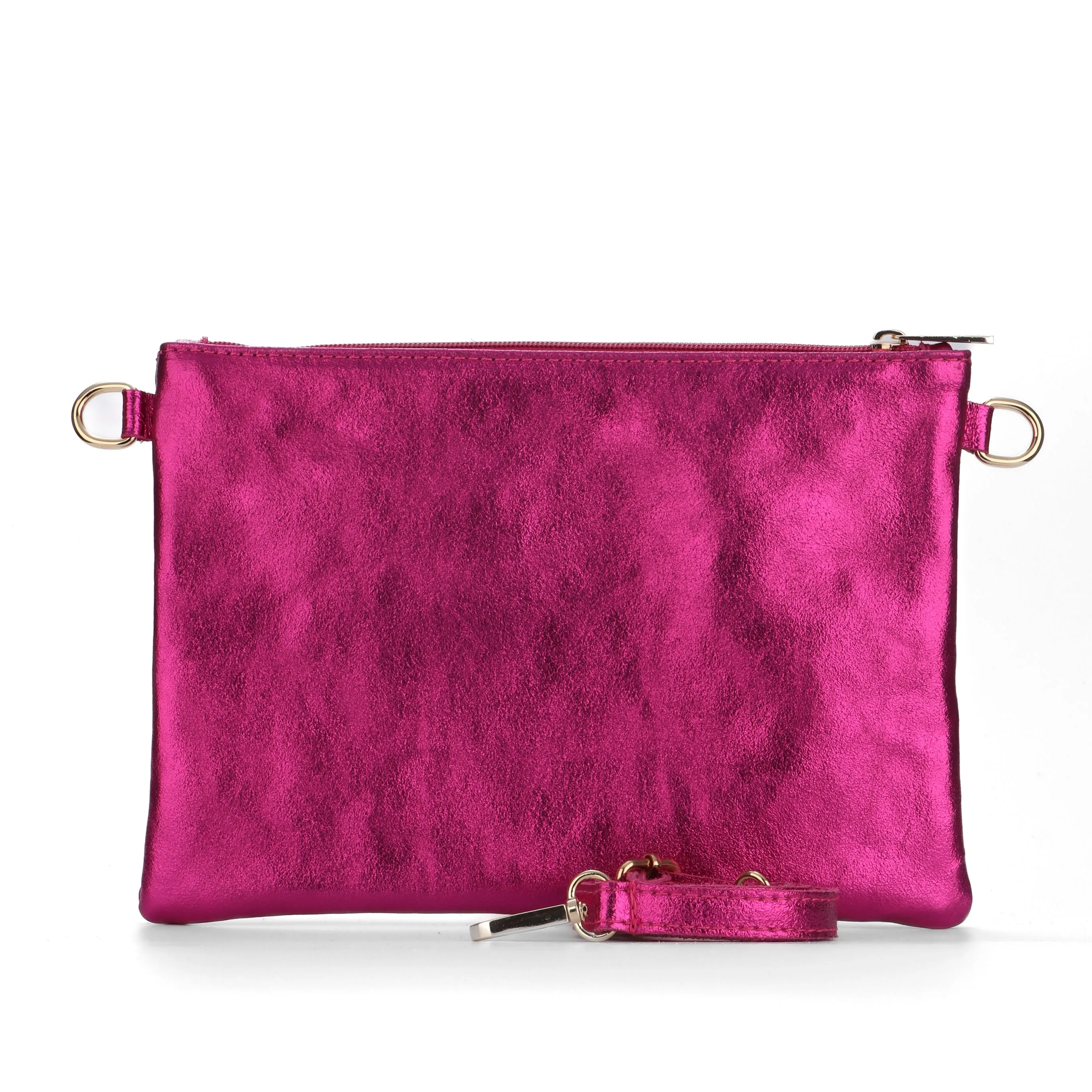 Essie - Italian Leather Wristlet Clutch Bag - Pink Rainbow, Metallic