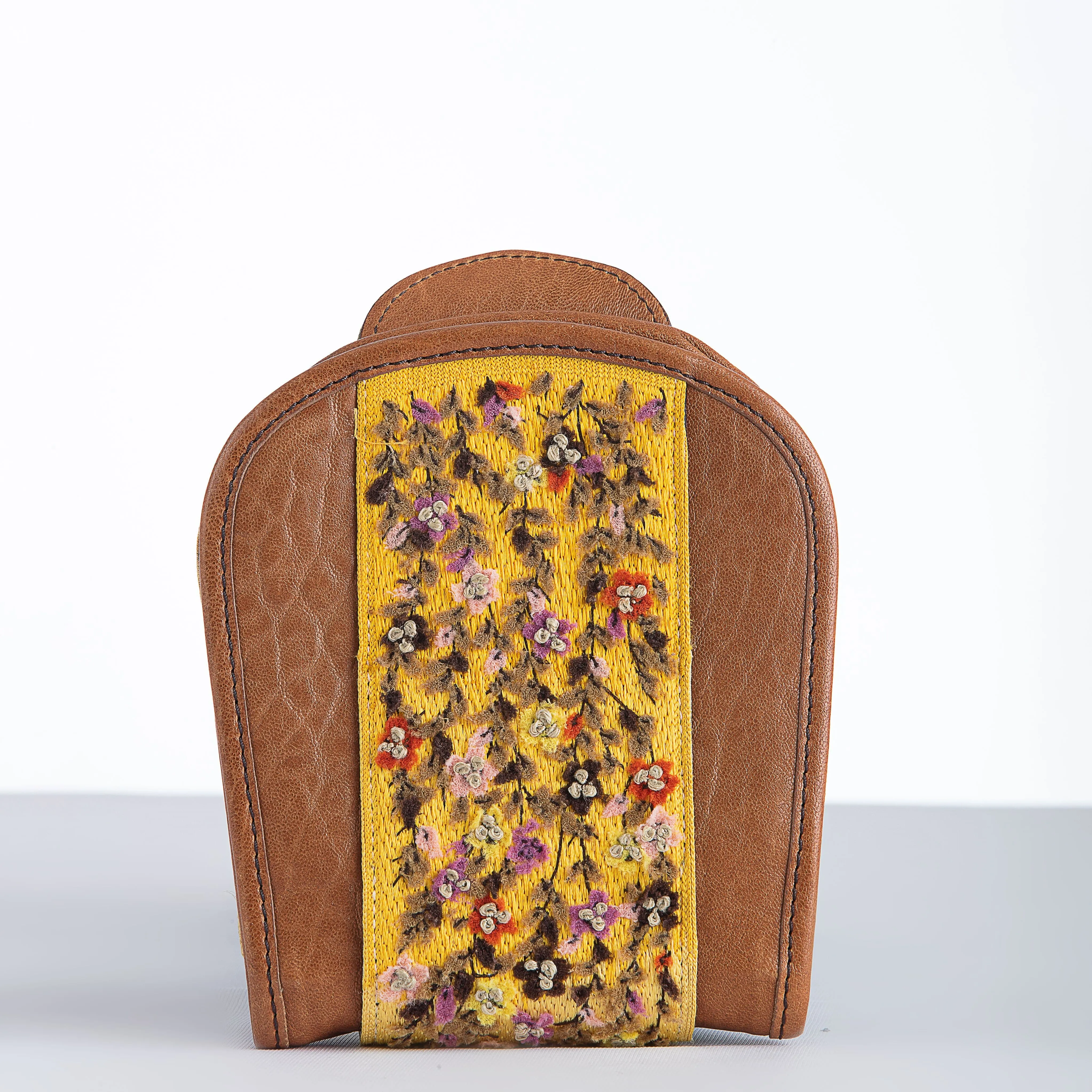 Fendi Embroidery Camel Clutch Leather
