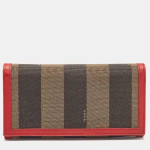 Fendi Red/brown Stripe Canvas And Leather Flap Continental Wallet
