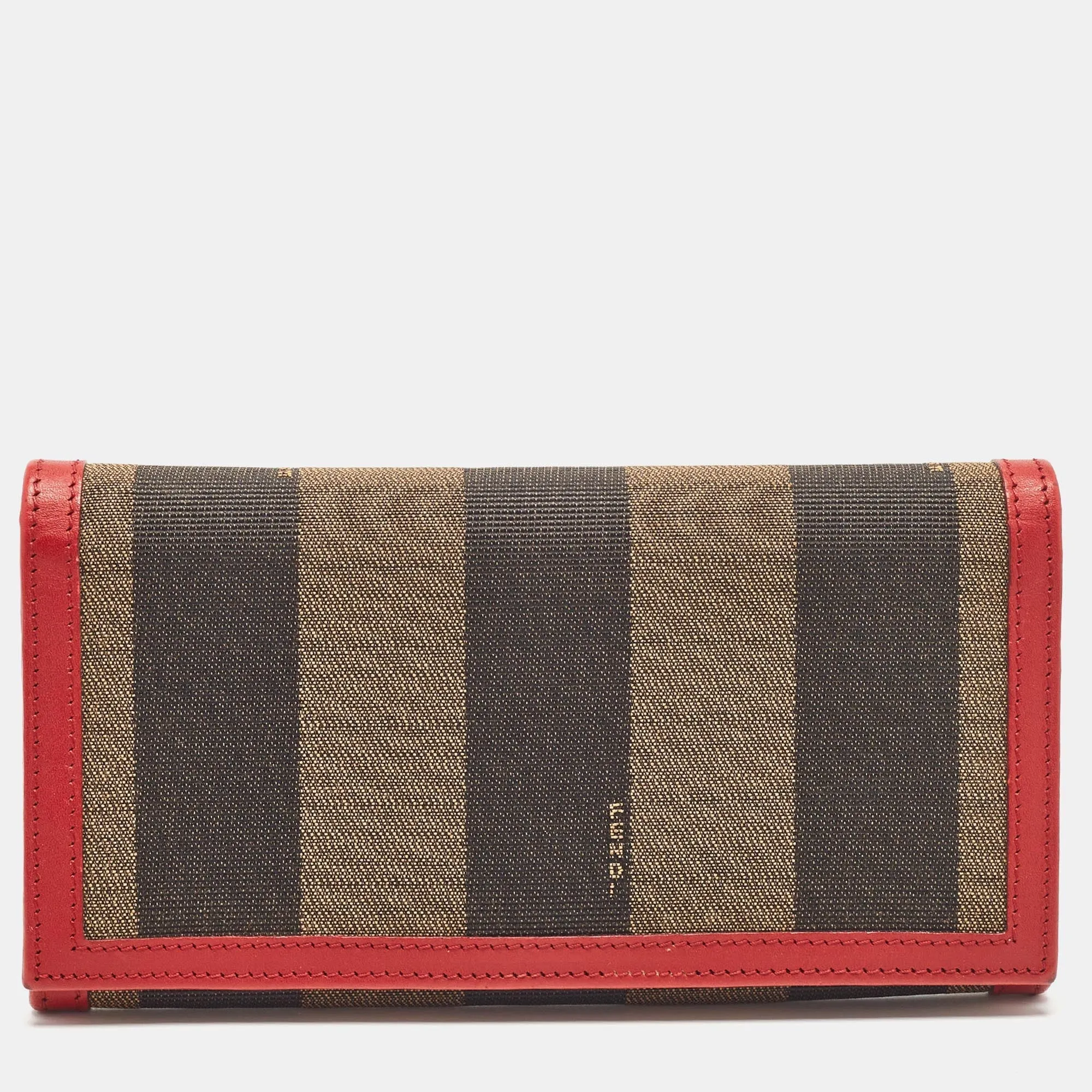 Fendi Red/brown Stripe Canvas And Leather Flap Continental Wallet