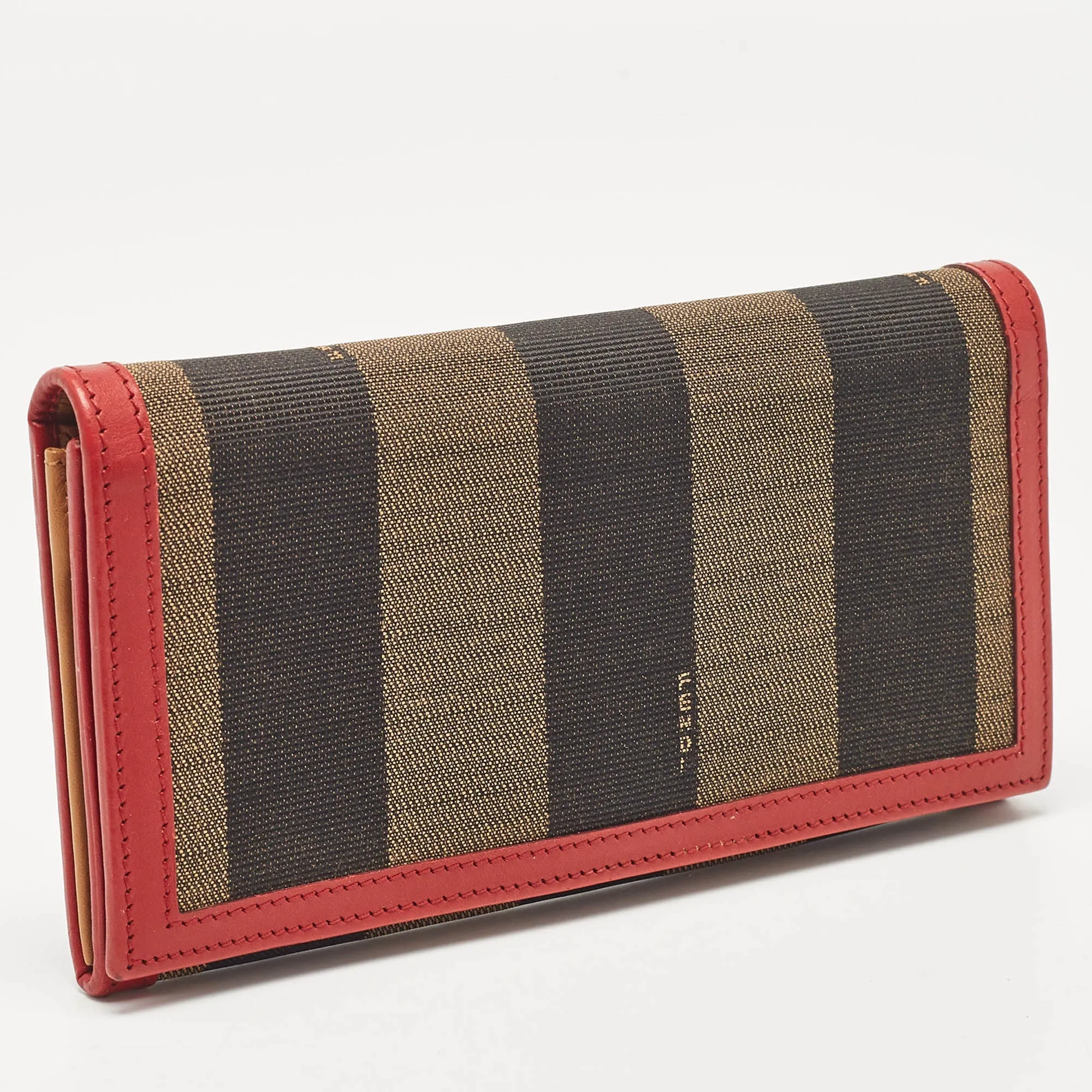 Fendi Red/brown Stripe Canvas And Leather Flap Continental Wallet