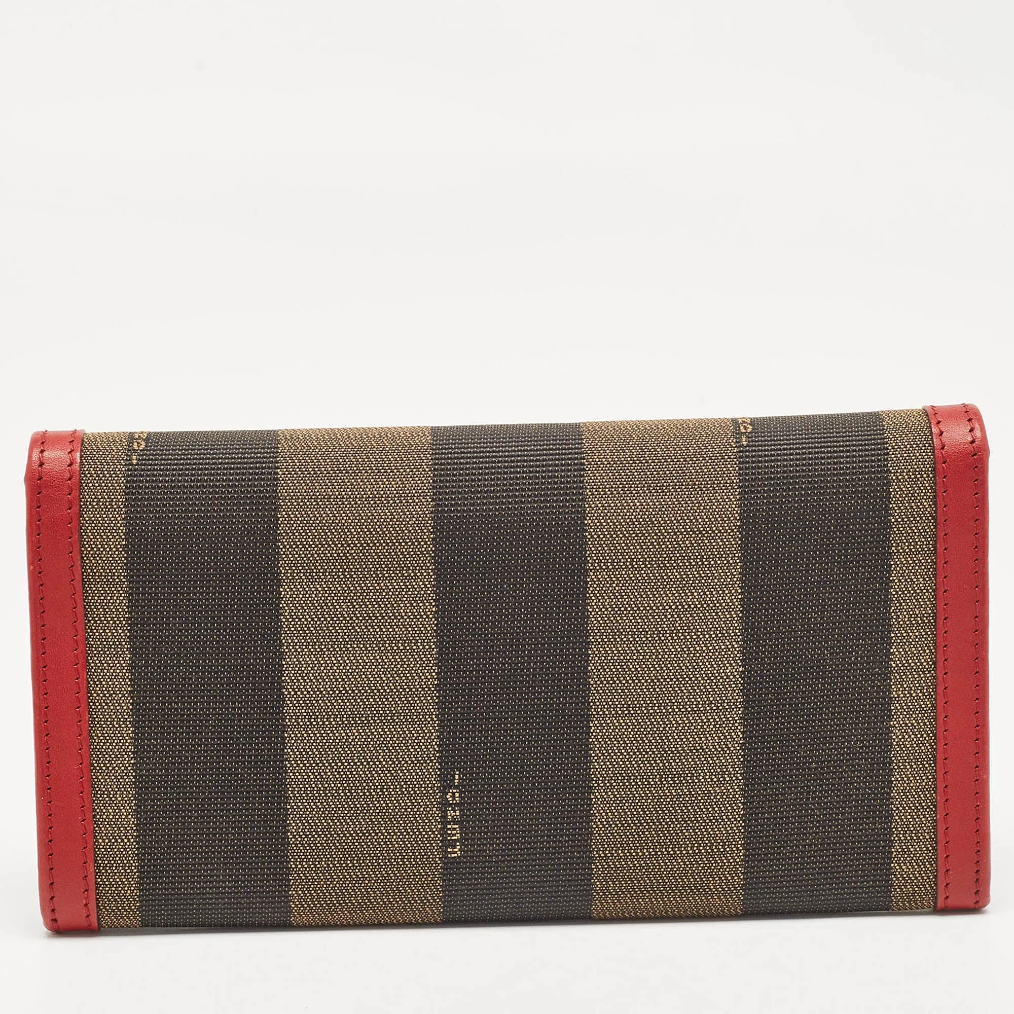 Fendi Red/brown Stripe Canvas And Leather Flap Continental Wallet