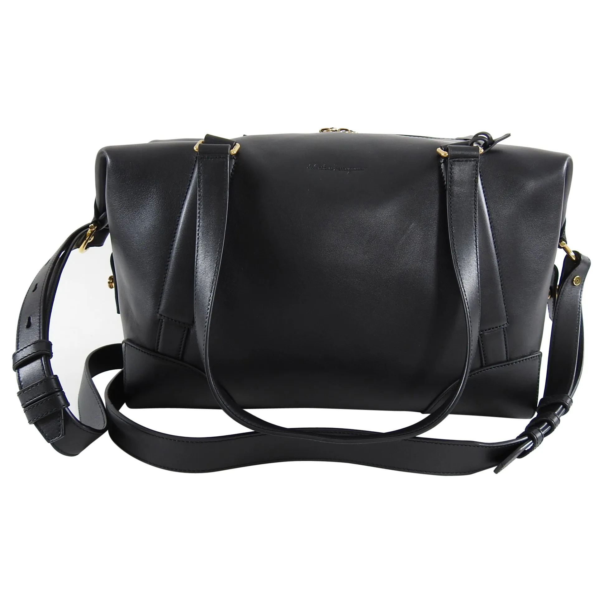 Ferragamo SS2019 Black Dynamo Duffle Overnight Travel Bag