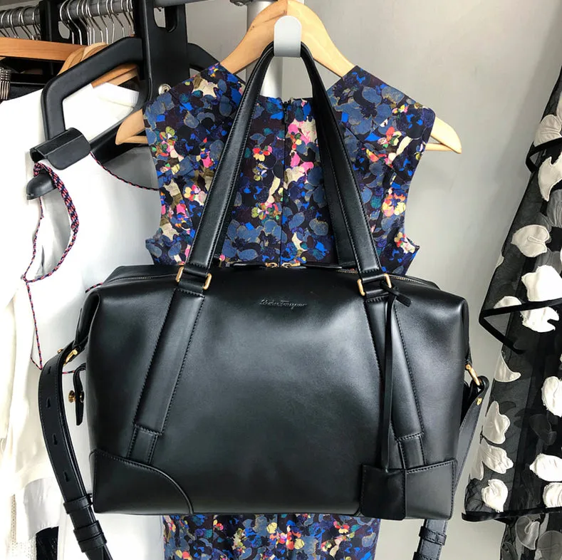 Ferragamo SS2019 Black Dynamo Duffle Overnight Travel Bag