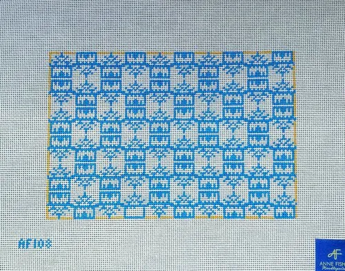 French Blue Pagoda Print Clutch