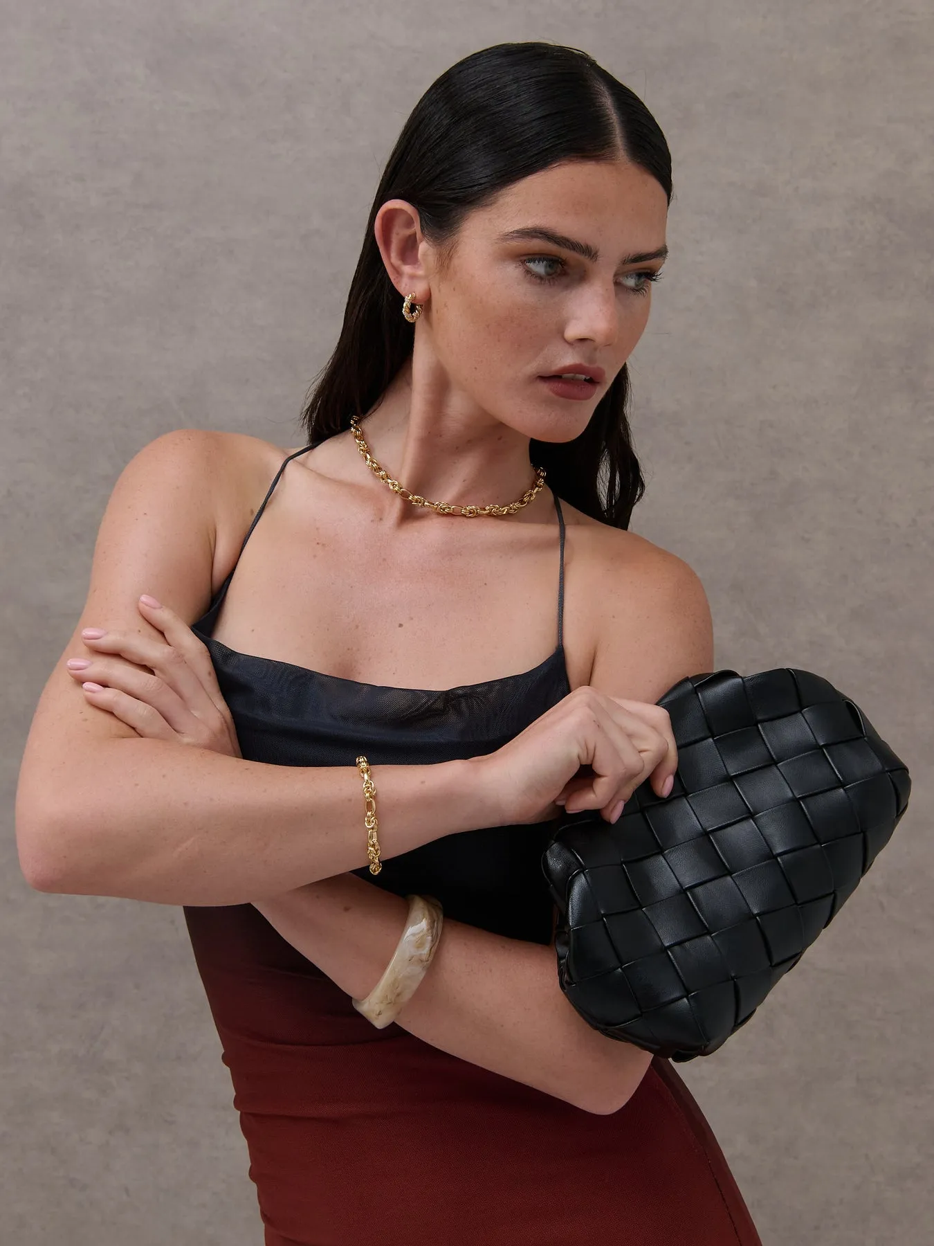 Gianna Woven Clutch Bag in Black