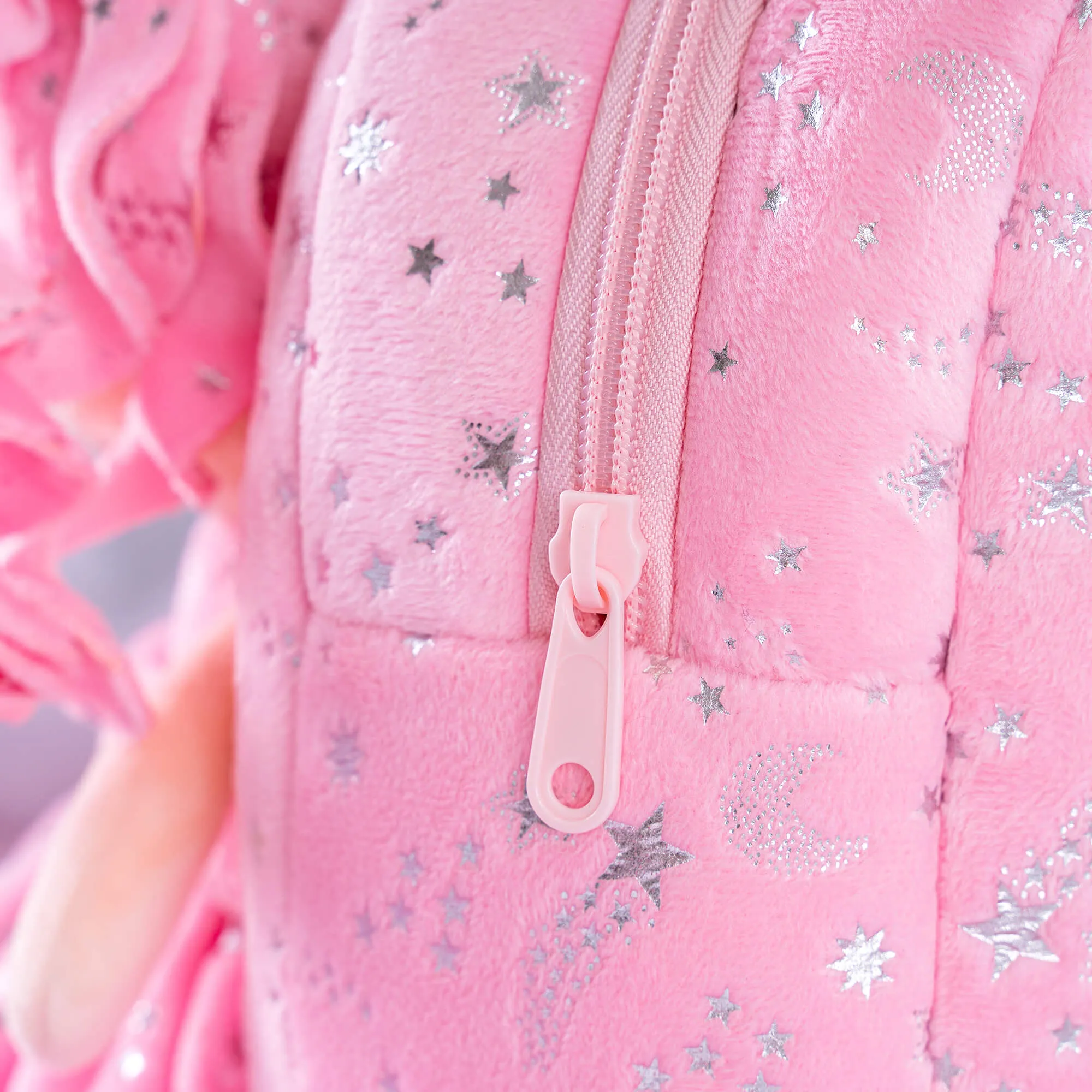 Gloveleya 9-inch Toddler Girl Backpack Plush Curly Hair Starry Dolls Backpacks Bronzing Pinky Stars