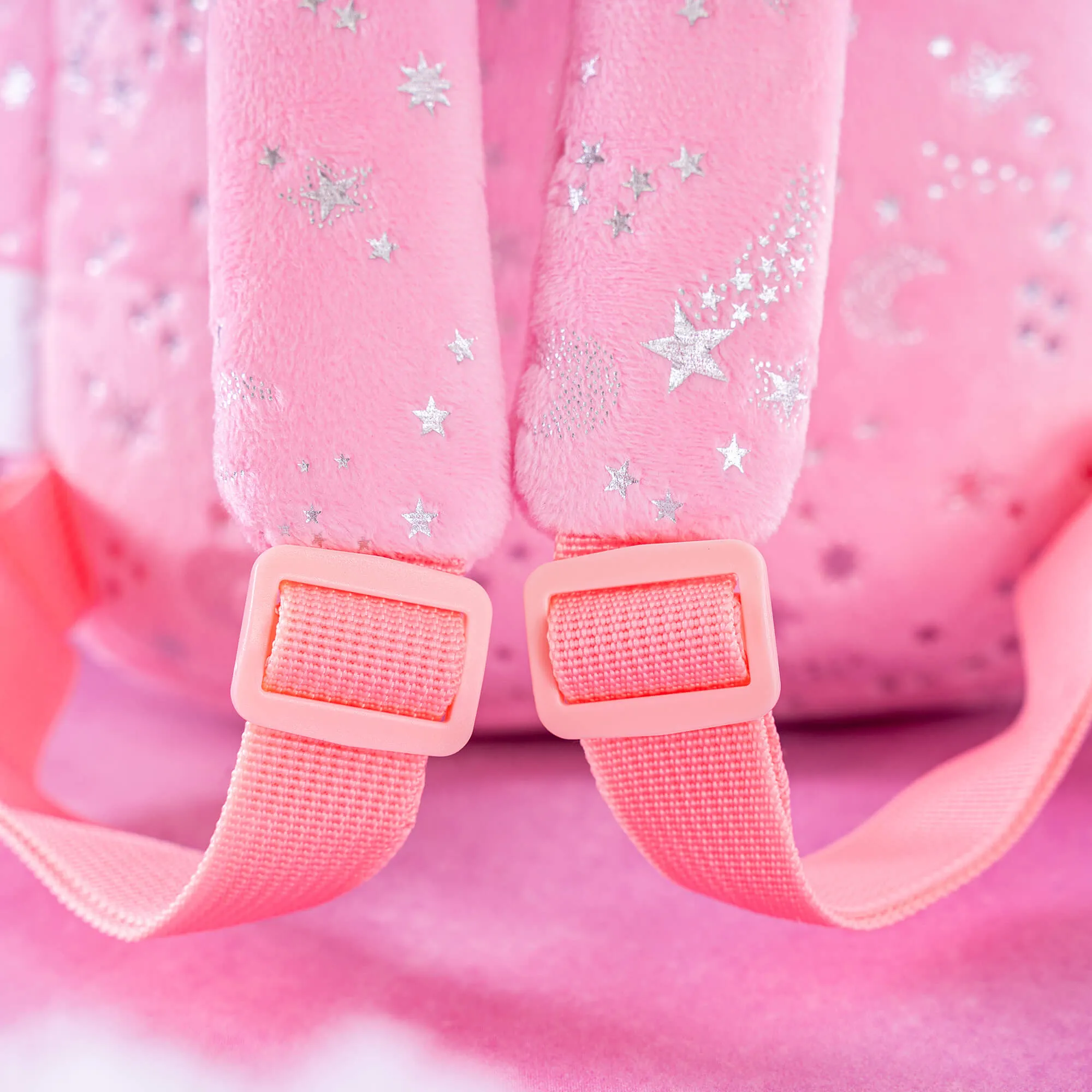 Gloveleya 9-inch Toddler Girl Backpack Plush Curly Hair Starry Dolls Backpacks Bronzing Pinky Stars