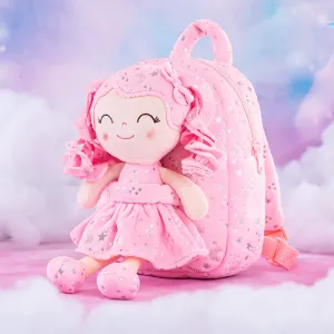 Gloveleya 9-inch Toddler Girl Backpack Plush Curly Hair Starry Dolls Backpacks Bronzing Pinky Stars