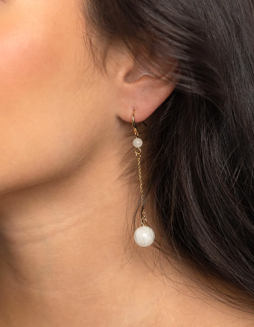 Gold Plated Drop Earrings with Semi-Precious Stones