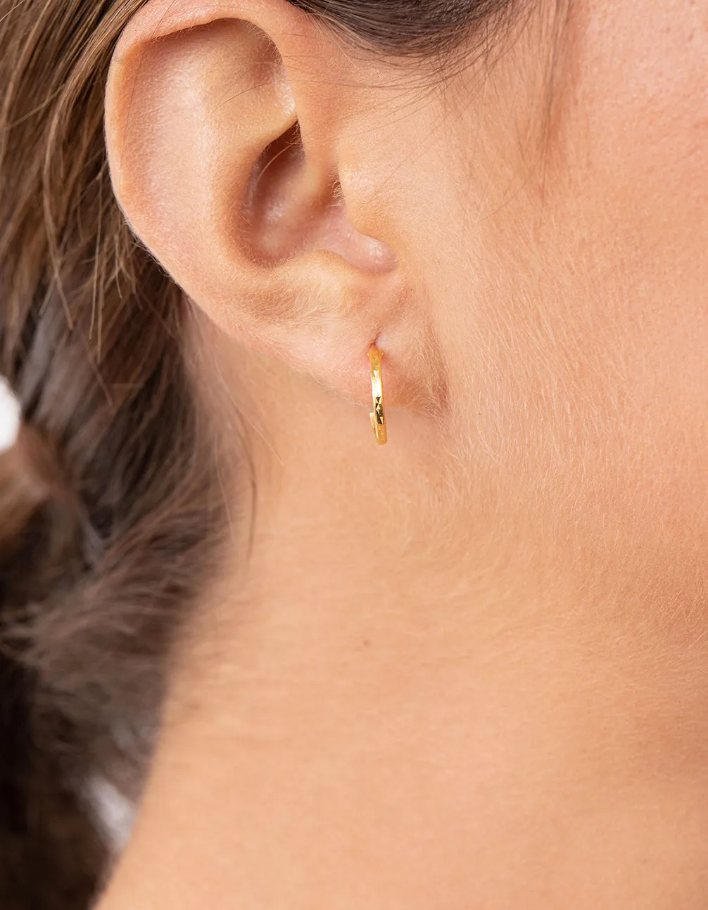 Gold Plated Sterling Silver 12mm Diamond Cut Hoop Earrings