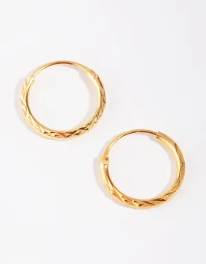 Gold Plated Sterling Silver 12mm Diamond Cut Hoop Earrings