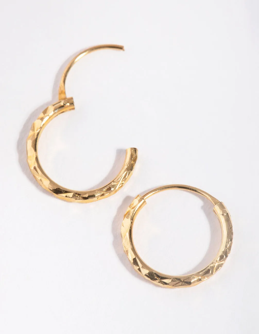 Gold Plated Sterling Silver 12mm Diamond Cut Hoop Earrings