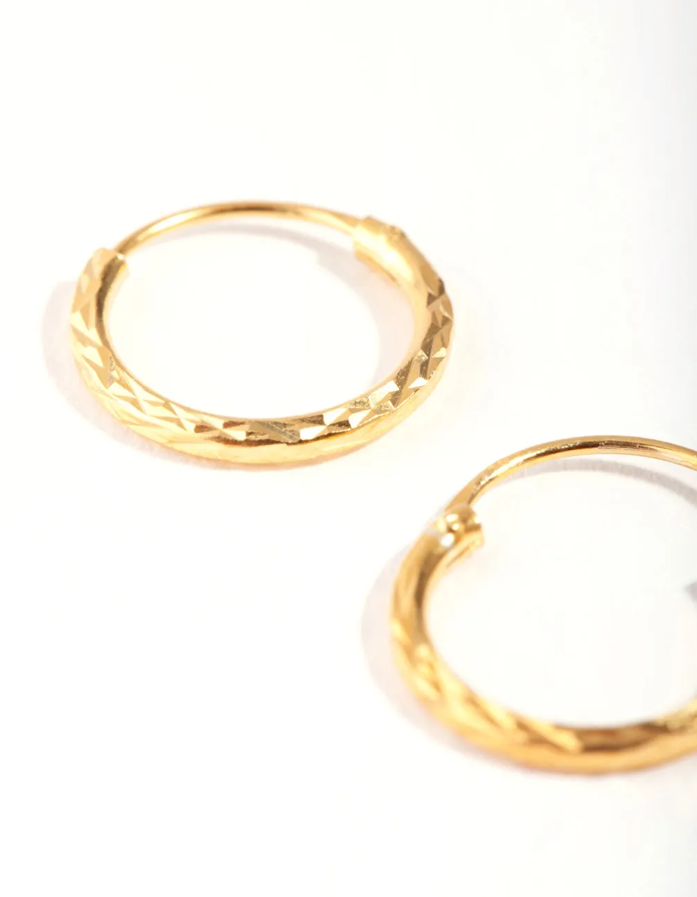 Gold Plated Sterling Silver 12mm Diamond Cut Hoop Earrings