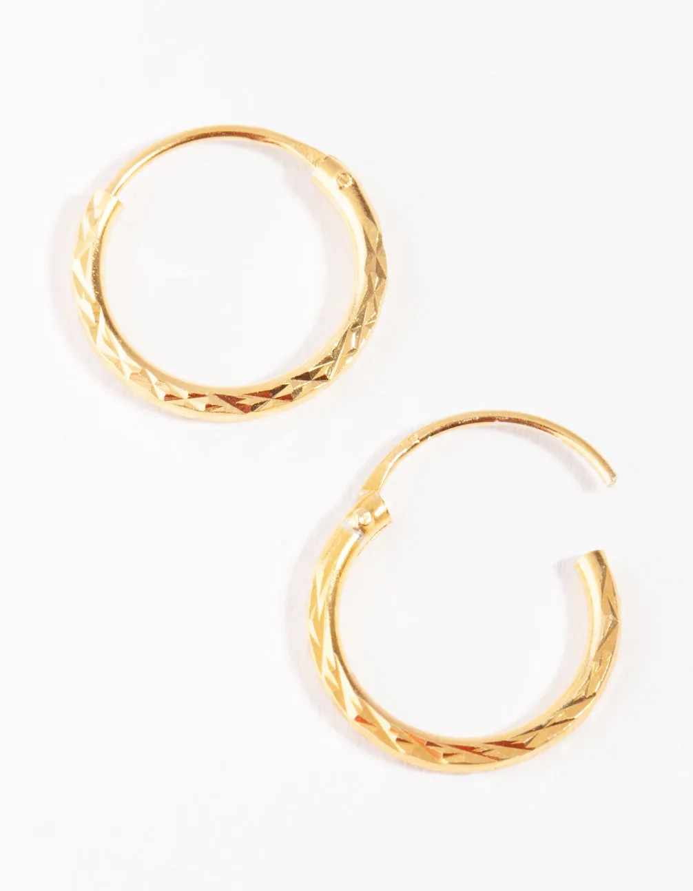 Gold Plated Sterling Silver 12mm Diamond Cut Hoop Earrings