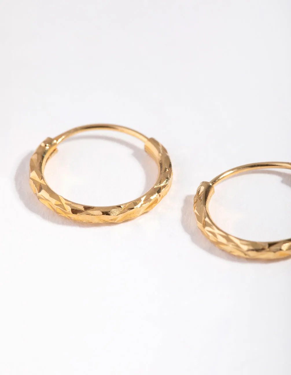 Gold Plated Sterling Silver 12mm Diamond Cut Hoop Earrings