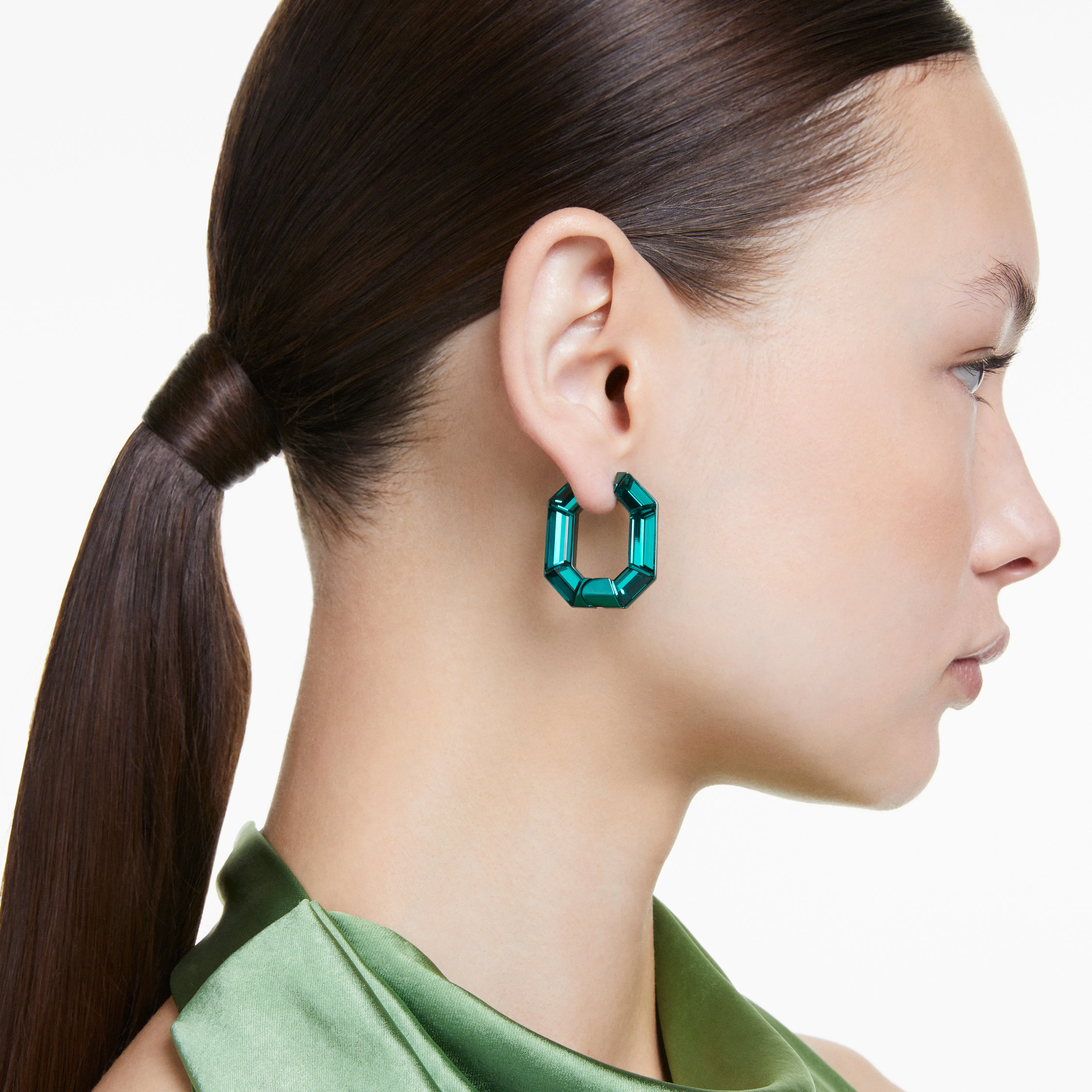 Green Lucent Hoop Earrings by Swarovski