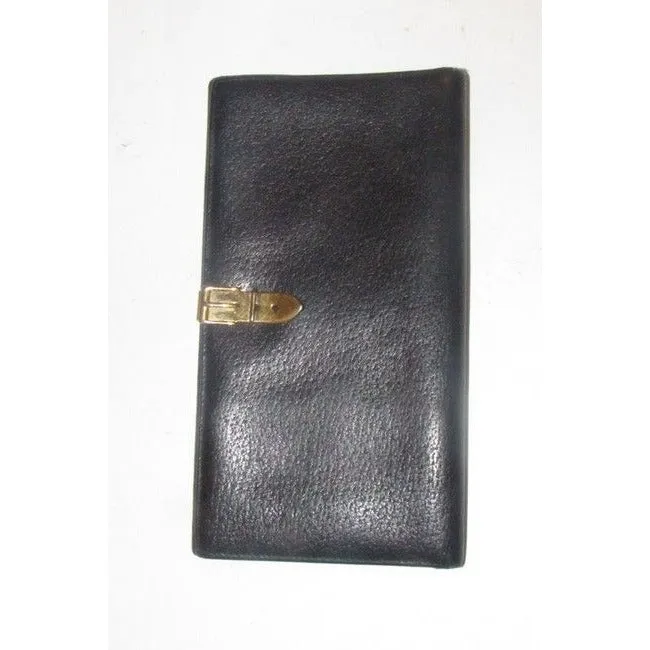 Gucci Black Leather With Gold Belt Buckle Clasp Vintage Wallet