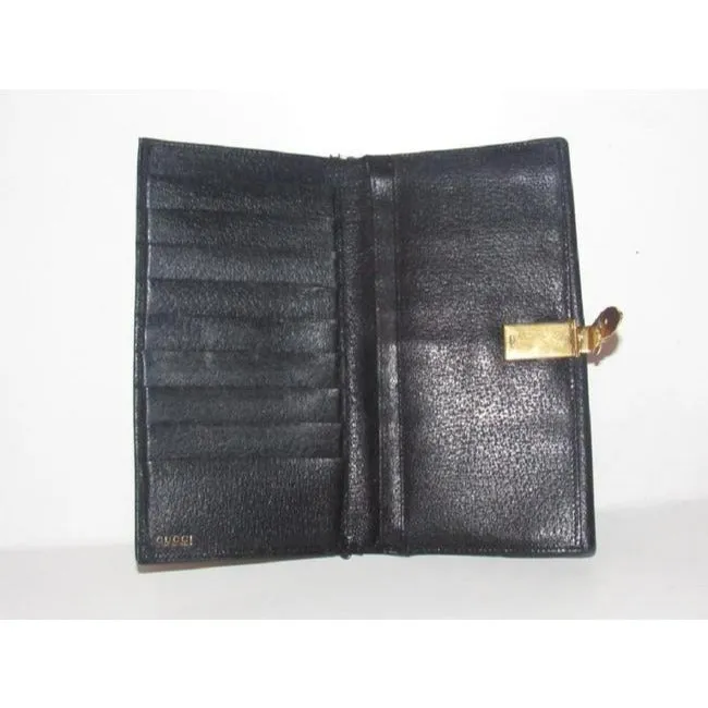 Gucci Black Leather With Gold Belt Buckle Clasp Vintage Wallet