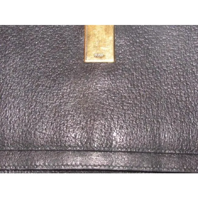 Gucci Black Leather With Gold Belt Buckle Clasp Vintage Wallet