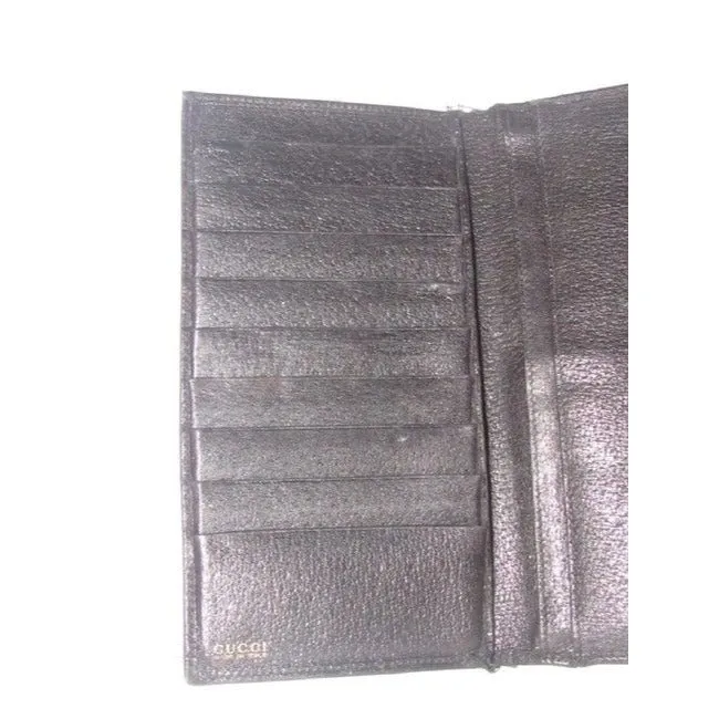 Gucci Black Leather With Gold Belt Buckle Clasp Vintage Wallet