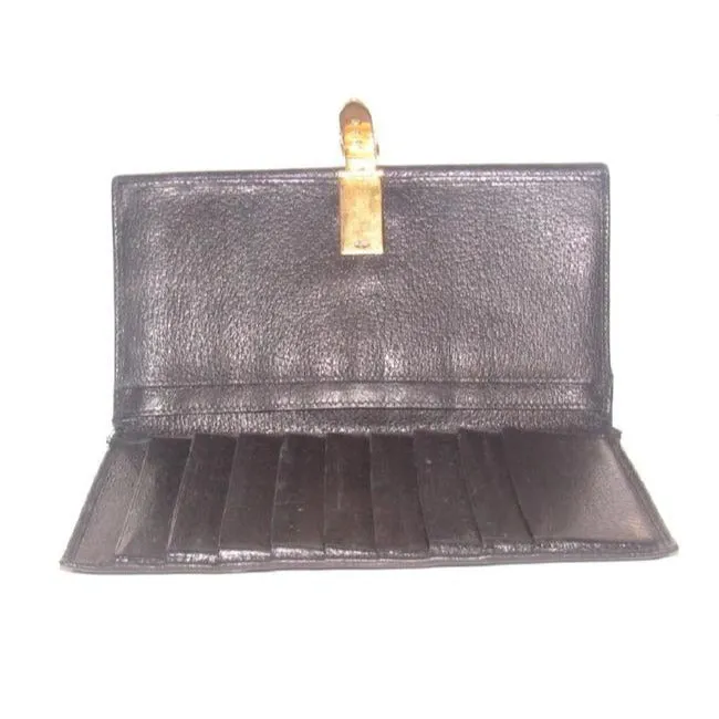 Gucci Black Leather With Gold Belt Buckle Clasp Vintage Wallet