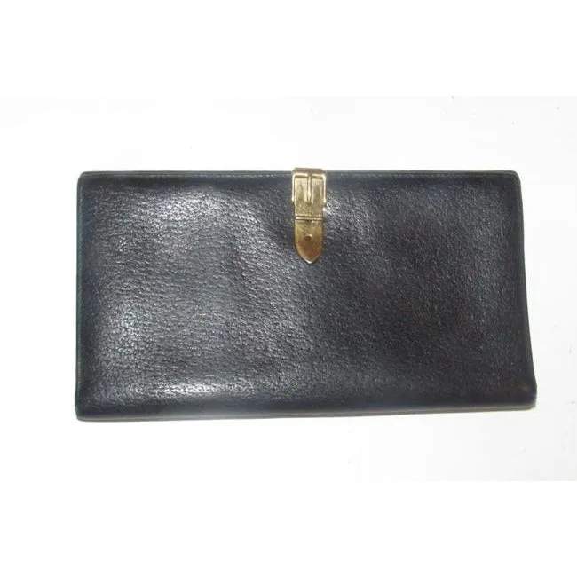 Gucci Black Leather With Gold Belt Buckle Clasp Vintage Wallet