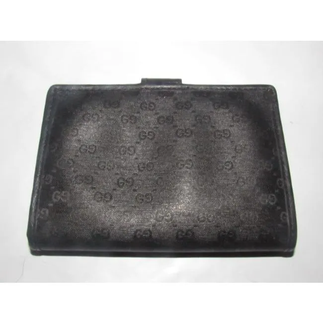 Gucci Black Small G Logo Print On Coated Canvas Black Leather Vintage Wallet