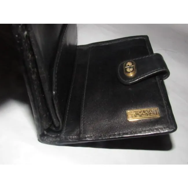 Gucci Black Small G Logo Print On Coated Canvas Black Leather Vintage Wallet