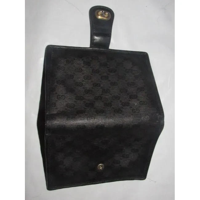 Gucci Black Small G Logo Print On Coated Canvas Black Leather Vintage Wallet